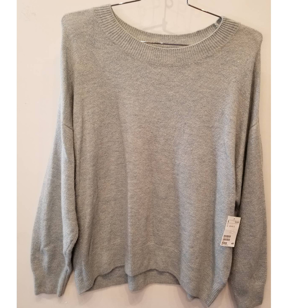 H&M New Blue Shimmer Oversized Slouchy Crew Neck Sweater New with Tags Size L